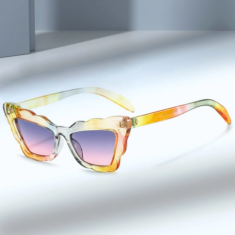 Cat Eye Sonnenbrille Damen Vintage Wellenrand PC Rahmen UV400 Polarisiert Trendy Schmetterling Oversize