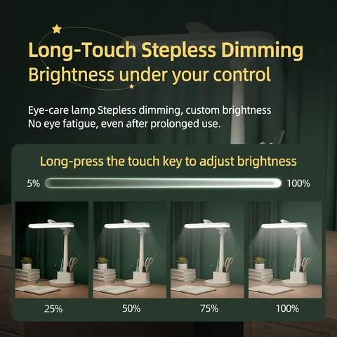 Lampe De Bureau LED Protection Des Yeux Gradation En Continu Pliante Lampe De Table Porte-Stylo Support Téléphone Trois Températures