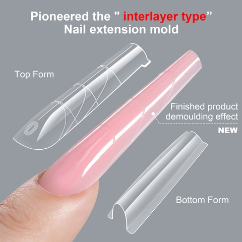 Professionele Sandwich Nagel Dubbele Vormen Set Transparante Kunststof Coffin Amandel Stiletto Vierkante Gebogen Nagelverlenging Vormen