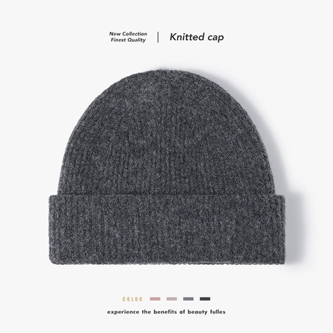 Gorro De Punto Acanalado De Lana Cálido Invierno Con Dobladillo Estilo Fisherman Color Sólido Minimalista