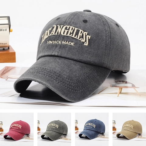 Washed Cotton Baseball Cap Vintage Distressed 3D Los Angeles Letter Embroidery Casual Sunshade Hat Adjustable