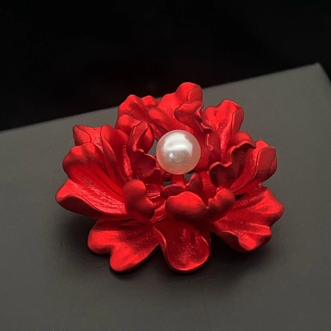 Spilla A Fiore Di Peonia Rossa Vintage Lega Smalto Opaco Con Grande Perla Artificial Bianca Elegante Gioiello Floreale Da Donna