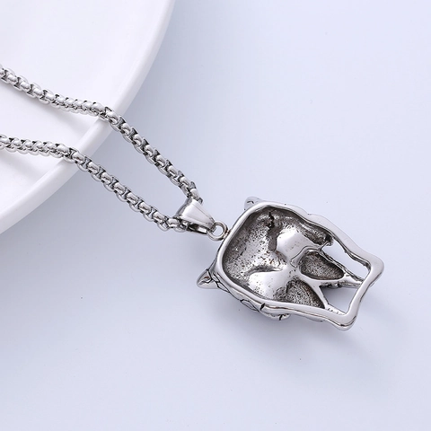 Collana Con Pendente Teschio Testa Di Lupo In Acciaio Inossidabile 316L Gioielli Punk Gotici Da Uomo