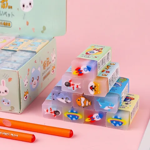 Gomas De Borrar Dibujos Animados Lindos PVC TPR Patrón Sándwich Creativo Espacio Océano Animal Papelería Escolar Estudiantes