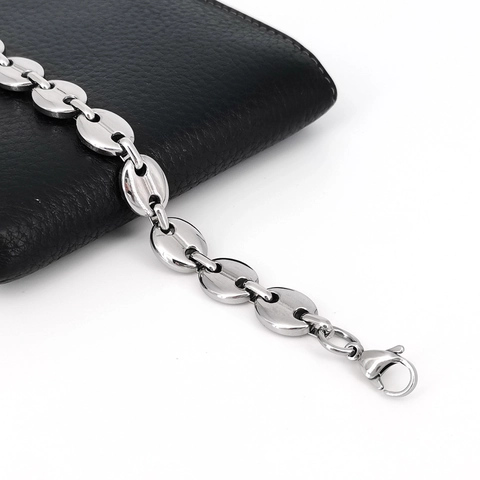 Bracciale Da Uomo In Acciaio Inossidabile Lucidato A Maglie Chicco Di Caffè Largo Stile Hip Hop Punk