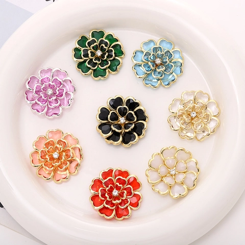Ciondoli Fiore Di Camelia Lega Acrilico Strass Smalto DIY Accessori Gioielli Petali Cuore Parti Artigianali