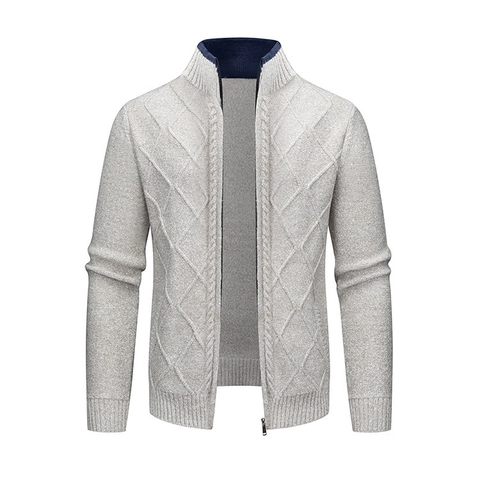 Herren Strickjacke Pullover Polyester Stehkragen Reißverschluss Rautenmuster Warm Lässig Herbst Winter Jacke Oberbekleidung