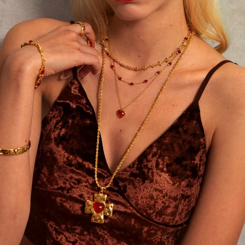 Gehamerd Kruis Hanger Ketting Roestvrij Staal Hart Edelsteen Twist Ketting Retro Sieraden Voor Dames