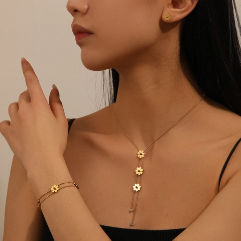 Conjunto Joyería Acero Inoxidable Mariposa Corazón Collar Pulsera Pendientes Chapado Oro 18K Perla Artificial Concha Elegante Mujer