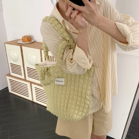 Blasen Textur Tote Bag Große Kapazität Popcorn Stoff Umhängetasche Koreanische Lässige Weiche Leichte Minimalistische Tasche