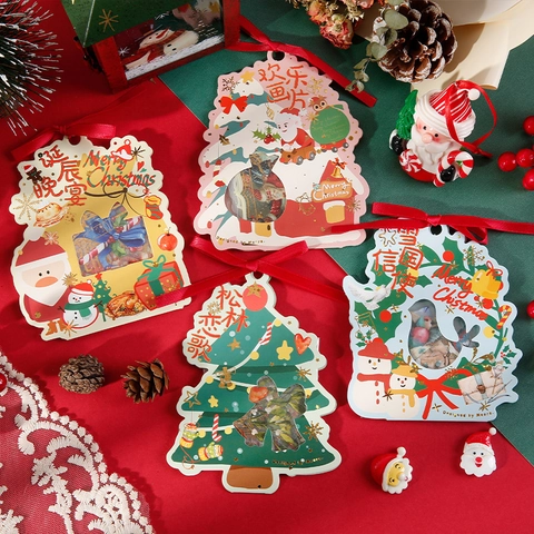 Pegatinas PET Navidad Retro Impermeables Material DIY Scrapbooking Para Diario Decoración De Regalos De Vacaciones Ilustración