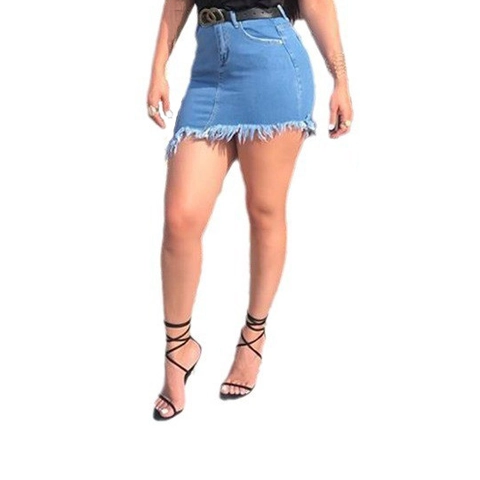 Mini Gonna Di Jeans Retrò Con Frange Da Donna Vita Alta Lavata Bodycon Gonne In Denim Con Orlo A Taglio Vivo Streetwear Blu