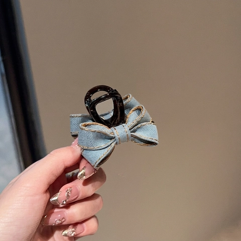 Petite Pince À Cheveux En Tissu Denim Nœud Bleu Clair Doux Rétro Style Coréen Mode Pour Femmes Filles
