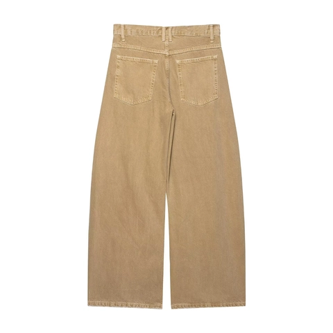 Women Low Waist Wide Leg Jeans Khaki Washed Denim Cotton Straight Casual Retro Trousers
