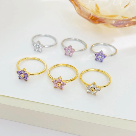 Flower Zircon Rings Titanium Steel Simple Elegant Jewelry Accessories Gift For Women