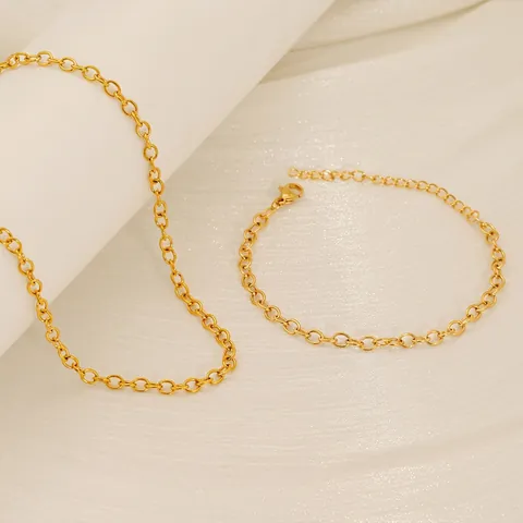Collier Et Bracelet À Chaîne Rollo Simple En Acier Inoxydable Plaqué Or 18 Carats Bijoux Minimalistes Femmes