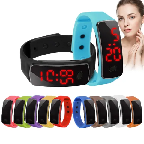 LED Digital Sport Watch Waterproof Minimalist Silicone Strap Electronic Wristband For Kids Adults Multicolor Wristwatch