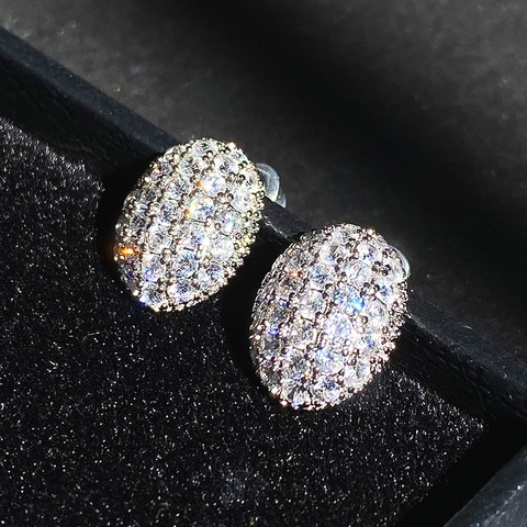 Fashion Hollow Oval Rhinestone Stud Earrings Copper Electroplated Geometric Earrings For Women Daily Party Jewelry Gift