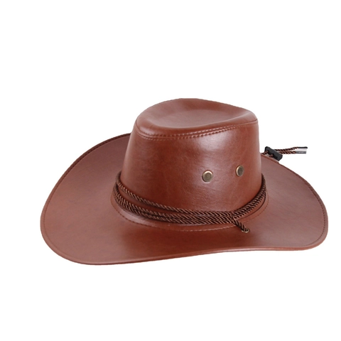 Western Cowboy Hut PU Leder Breite Krempe Sonnenschutz Winddicht Kinnriemen Vintage Outdoor Fedora Für Herren Damen