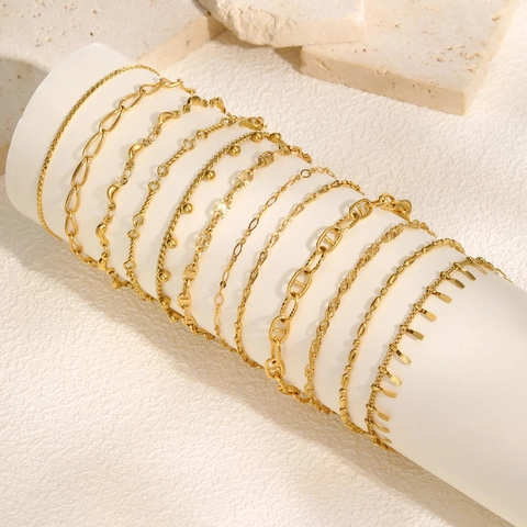 Elegante Bracciale a Catena in Acciaio Inossidabile Placcato Oro per Donna Minimalista Impilabile Gioiello Geometrico