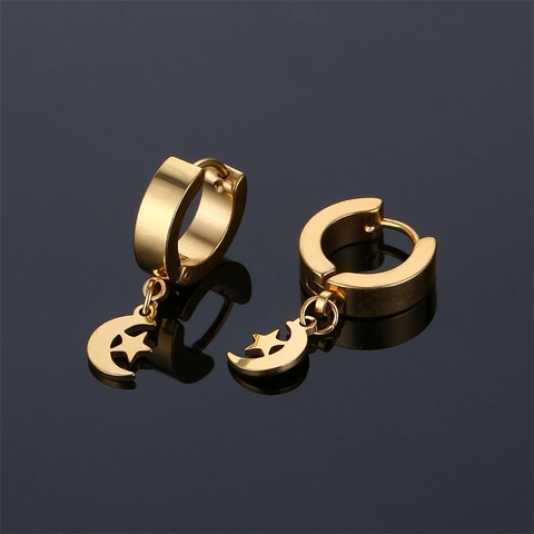 Roestvrijstalen Ster Maan Oorbellen Huggie Dangle Punk Minimalistische Mode Clip On Sieraden Voor Mannen Vrouwen