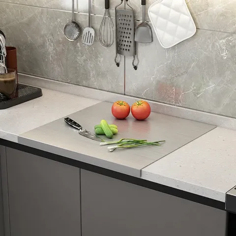 Stainless Steel Cutting Board Antibacterial Kneading Dough Panel For Kitchen Countertop With Folded Edge