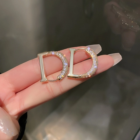 Letter D Huggie Hoop Earrings Pave Zircon Alloy With 925 Sterling Silver Earring Post Fashion Jewelry For Women