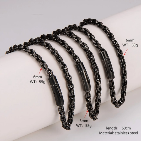 Vintage Distressed Edelstahl Twist Seil Kette Halskette Geflochtene Link Punk Hip Hop Maskuliner Schmuck Schwarz