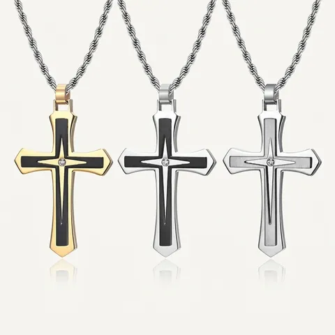 Collana Con Ciondolo A Croce Acciaio Inossidabile 316 Bicolore Strass Gotico Hip Hop Gioielli Di Tendenza Da Uomo