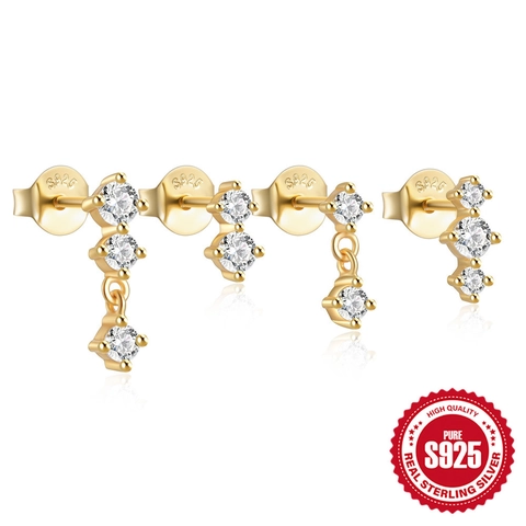 925 Sterling Silver Zirconia Stud Earrings Set For Women Minimalist Geometric Gold Silver Jewelry Daily Accessories