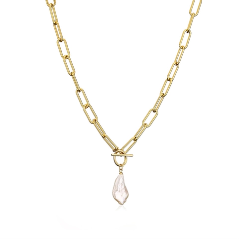 Simple Colgante de Perla Natural Barroca Cadena de Clip de Cobre Collar Pulsera Oro Joyería para Mujer Regalo Diario Fiesta