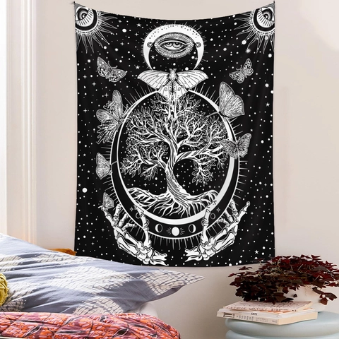 Arazzo Da Parete Poliestere Albero Della Vita Mistico Astrologia Zodiaco Mandala Boho Gotico Decorazione Camera Da Letto