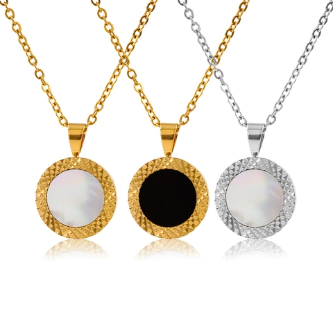 Collar Minimalista de Acero Inoxidable Con Colgante Redondo de Concha Natural para Mujer Oro Plata Joyería de Cadena Geométrica