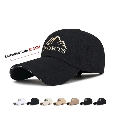 Baseball Cap Long Brim Outdoor Sun Protection Polyester Mountain Embroidery Sports Hat Adjustable Curved Brim Casual Unisex