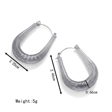 Pendientes De Aro En Forma De U Acero Inoxidable Chapado En Oro De 18K Textura Acanalada De Resorte En Espiral Para Mujer