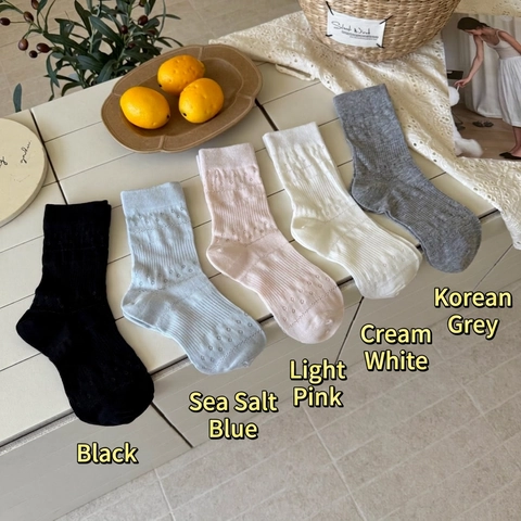 Calcetines Altos Mujer Mezcla Algodón Calados Transpirables Finos Rayas Verticales Color Sólido Estilo Dulce