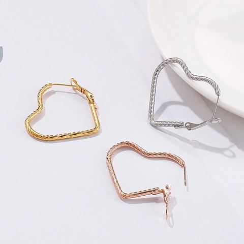 Heart Hoop Earrings Stainless Steel Twisted Rope Texture Vintage Exaggerated Large Geometric Jewelry For Women