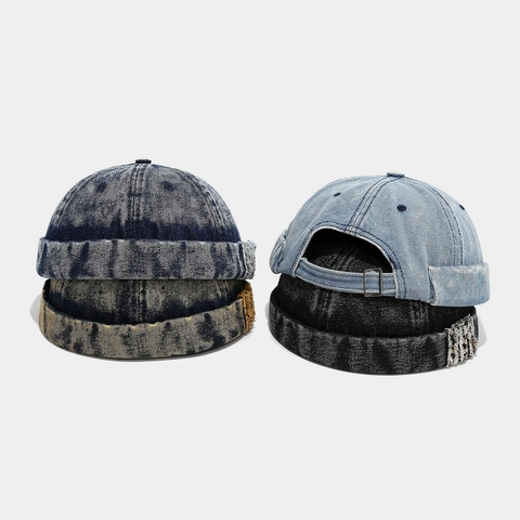 Cappello Docker In Denim Lavato Berretto Senza Visiera Retro Streetwear Miki Regolabile Casual