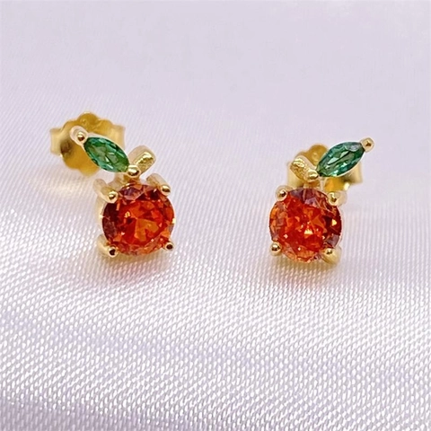 S925 Sterlingsilber Pomelo Frucht Ohrstecker Vergoldet Orange Grün Strass Frucht Ohrringe Schmuck Geschenk Für Damen