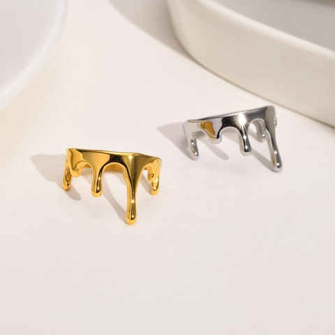Moderner Edelstahl Lava Tropfen Ring Für Damen Minimalistisch Fluid Melt Liquid Liquid Form Personalisierte Mode Schmuck Ring