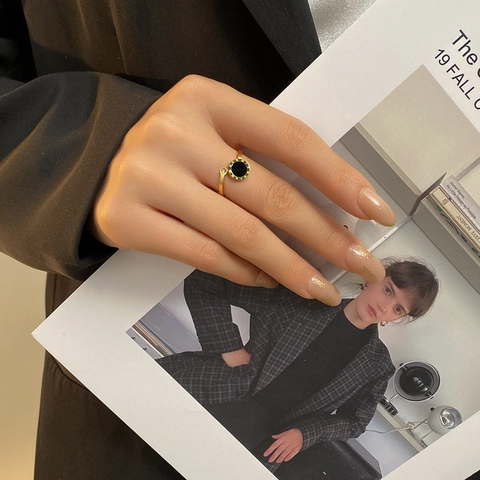 Fashion Titanium Steel Roman Numerals Open Ring For Women Refined Gold Plated Rhinestone Adjustable Finger Ring Jewelry Accessory Gift