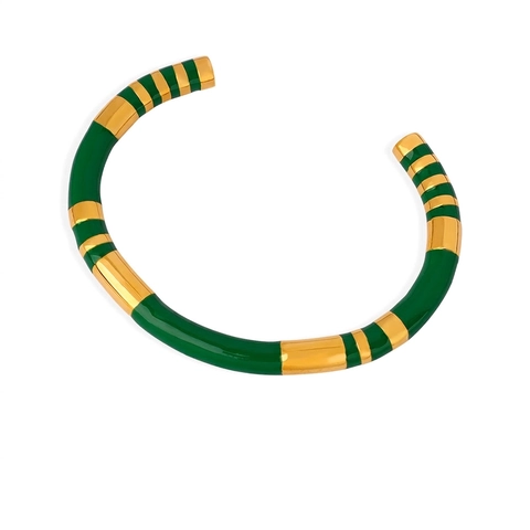 Bracciale Rigido Aperto A Righe In Smalto Placcato Oro In Acciaio Al Titanio Retrò Per Donna Gioielli Di Moda