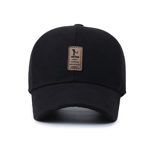 Gorra De Béisbol De Lana Gorro De Invierno Cálido Grueso Con Parche De Cuero Ajustable Cortavientos Hombre