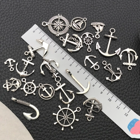 Assortierte Nautische Thema Legierung Anhänger Anker Steuerrad Segelboot Kompass DIY Schmuckherstellung Retro Antik Silber