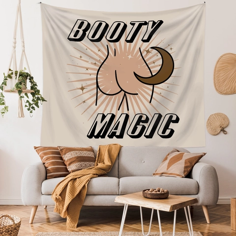 Booty Magic Wall Tapestry Polyester Minimalist Line Art Aesthetic Moon Stars Retro Morandi Bedroom Home Wall Hanging