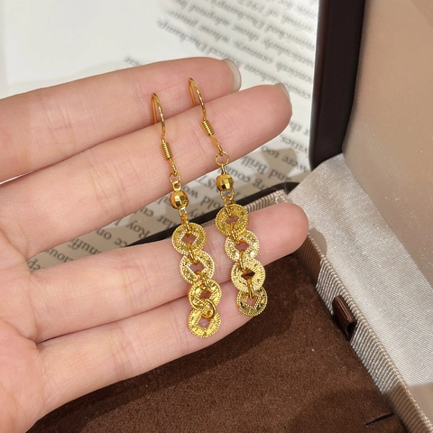 Orecchini Pendenti Nappina Moneta Cinese Nuovo Stile Cinese Retro Colore Oro Rame Gioielli Per Donne