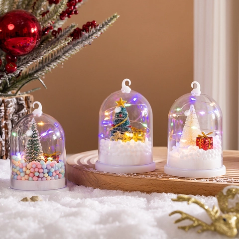 LED Christmas Tree Night Light Miniature Micro Landscape Transparent Dome Snowball Ornaments Festive Home Decor Gift