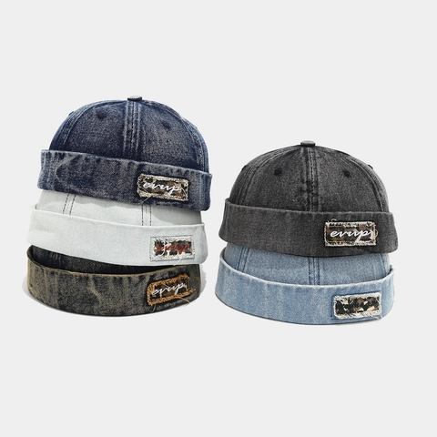 Retro Denim Randloze Docker Hoed Gewassen Katoen Miki Pet Verstelbare Metalen Gesp Streetwear Hip Hop Hoofddeksels