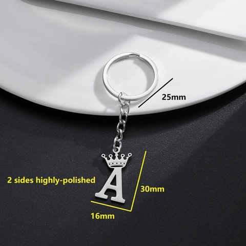 Minimalistischer Edelstahl Anfangsbuchstabe Schlüsselanhänger Mit Krone Anhänger Silber A-Z Alphabet Schlüsselring Tasche Anhänger