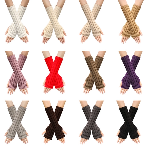 Cable Knit Arm Warmers Winter Warm Long Fingerless Gloves Acrylic Twist Crochet Sleeve Covers Soft Unisex Arm Covers